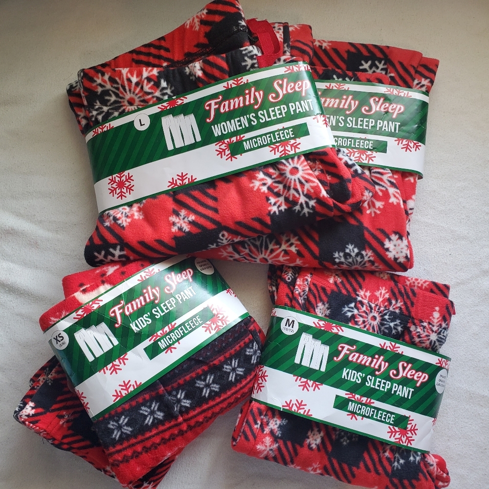 Matching buffalo plaid and snowflake fleece pajama